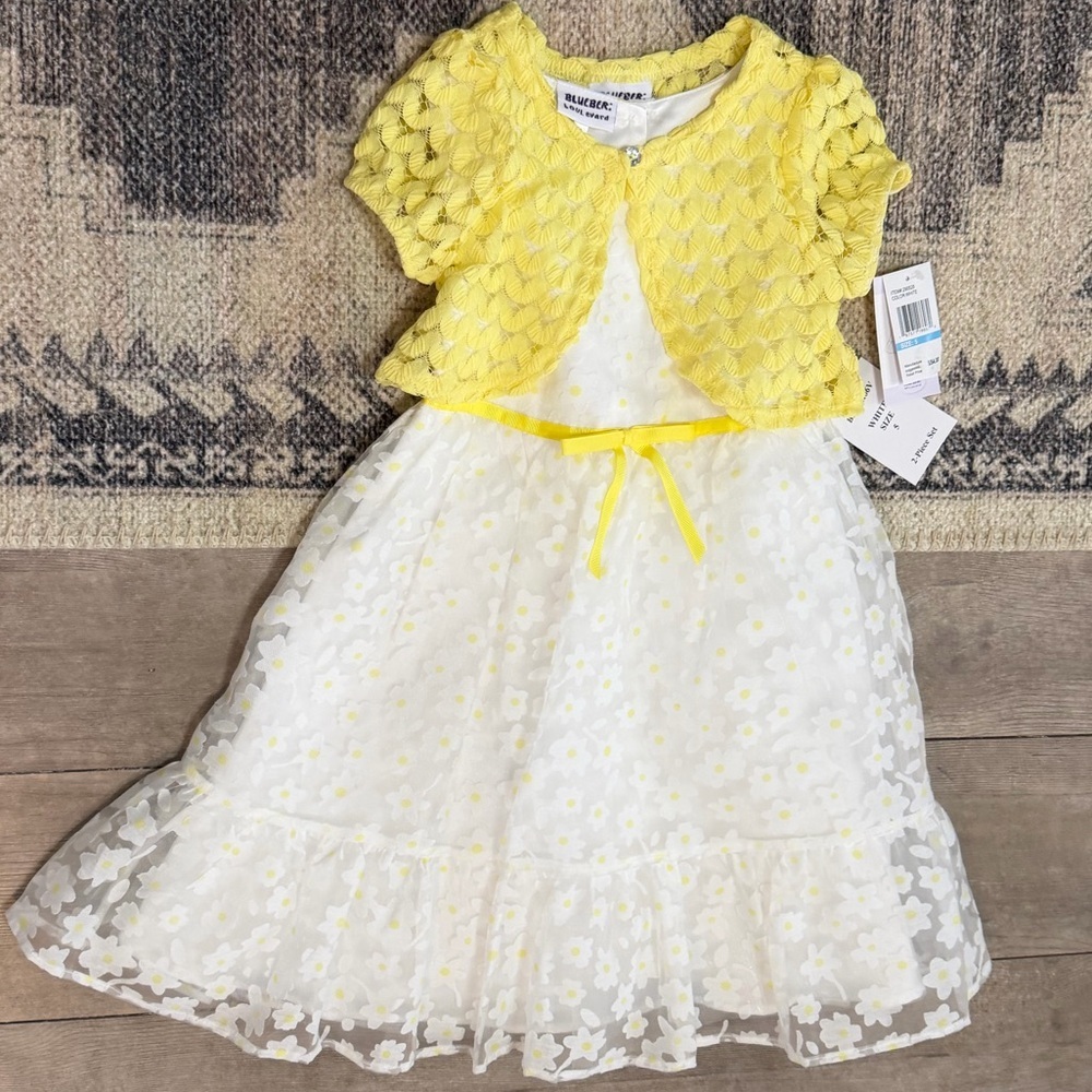 New Blueberi Boulevard White Daisy Ruffled Sundress + Short Sleeve Cover Up